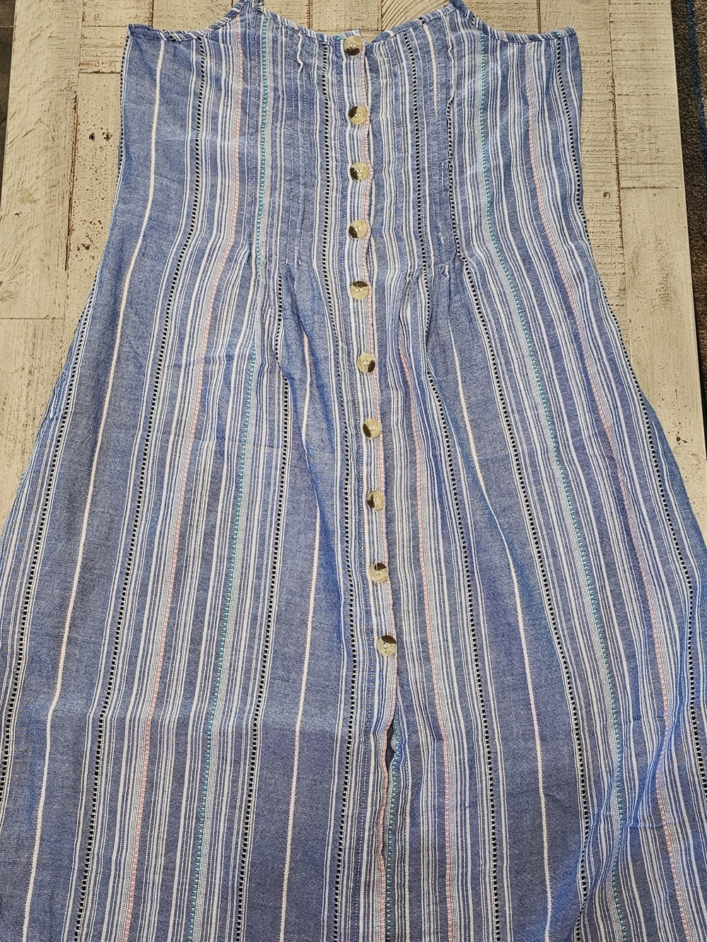 Blue Striped Button-Front Midi Dress Size Small With Pockets